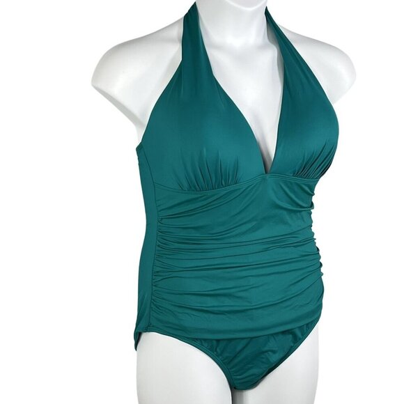 Lauren Ralph Lauren NWT Womens 16 Teal One Piece Halter Swimsuit Slimming Fit - Picture 4 of 14